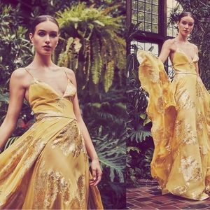 Mestiza New York Stella Metallic Floral Silk Bodysuit Gown